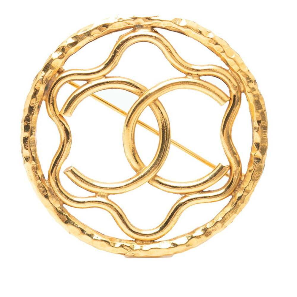 CHANEL Gold Logo Brooch